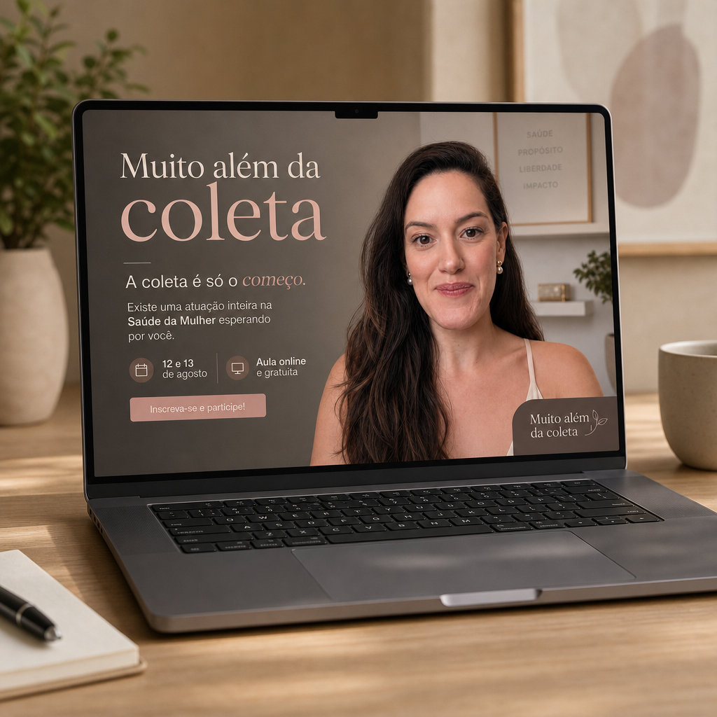 Mockup da gravação completa do evento Muito Além da Coleta em um notebook